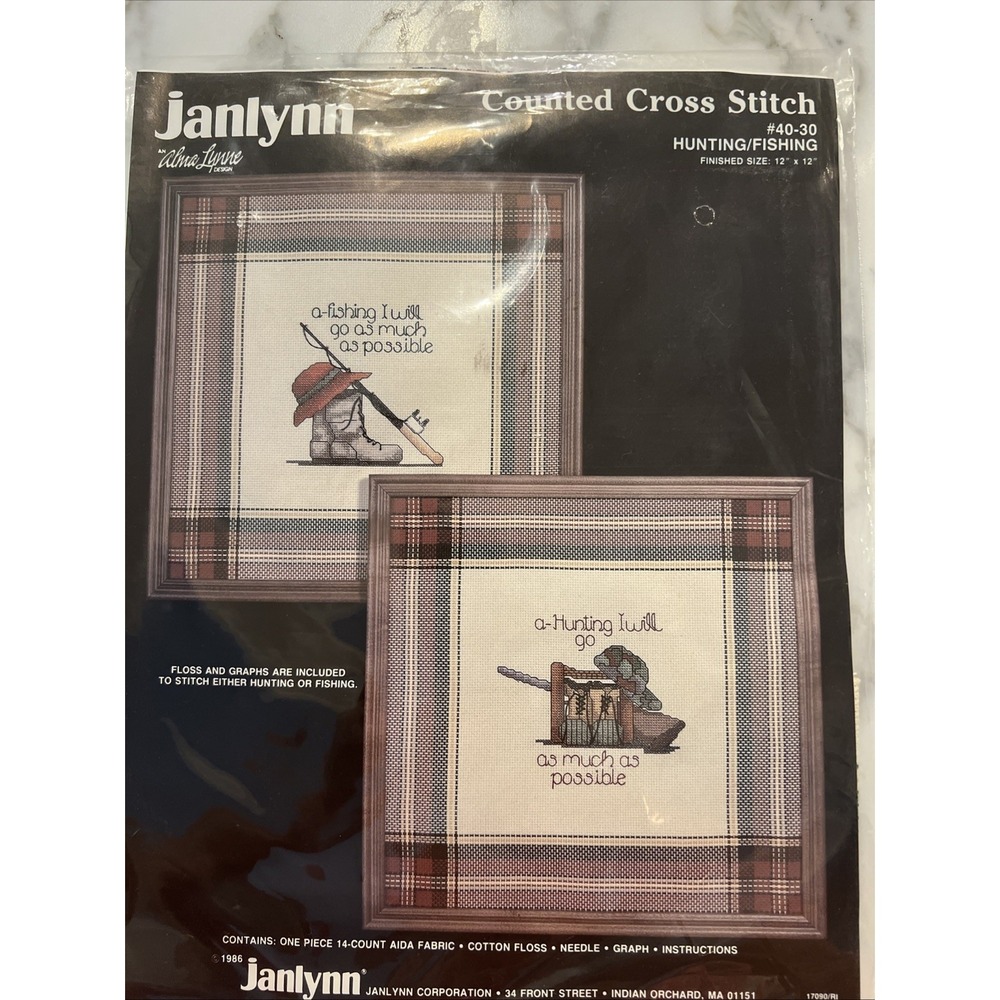 Vintage Janlynn Counted Cross Stitch‎ Kit 40-30 Hunting/fishing 12"x12"